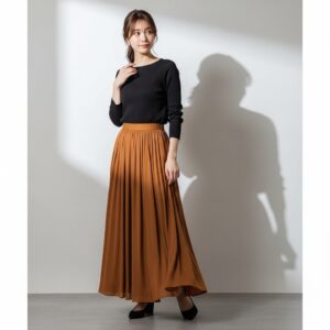 ロングプリーツスカートのモデル着用画像