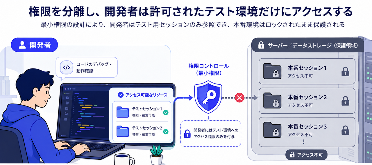 検証セッションと本番機密データの分離イメージ